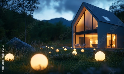 Eco-friendly home illuminated by energy-saving LED bulbs, showcasing sustainable living with efficient electricity use for environmental conservation. This concept emphasizes, Generative AI