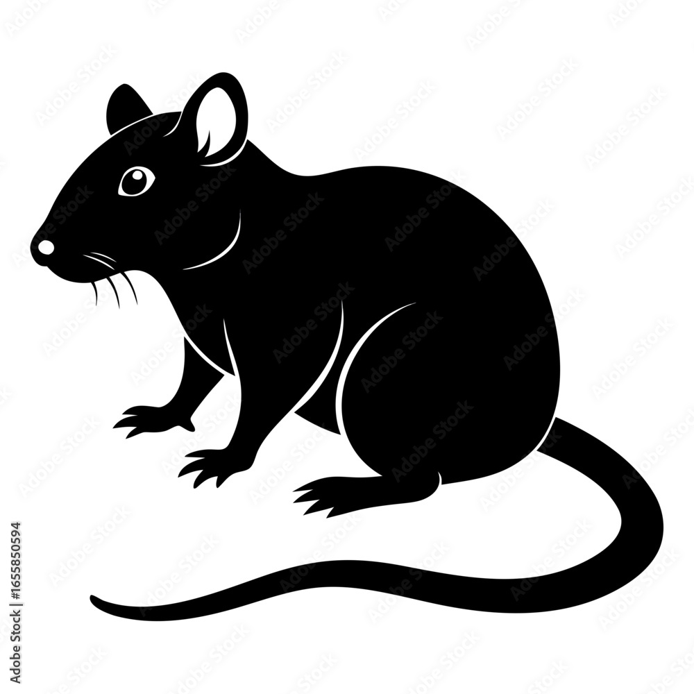 Fototapeta premium Rat vector clean black silhouette design white background