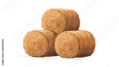 Three Hay Bales Stacked, Rustic Farm Illustration