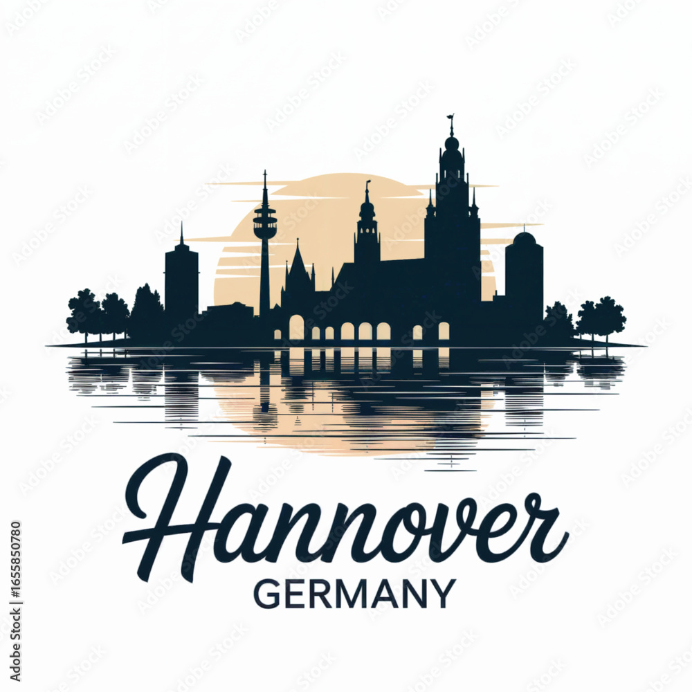 Naklejka premium Hannover Skyline Silhouette — Modern Capital of Lower Saxony in Germany Vector Illustration