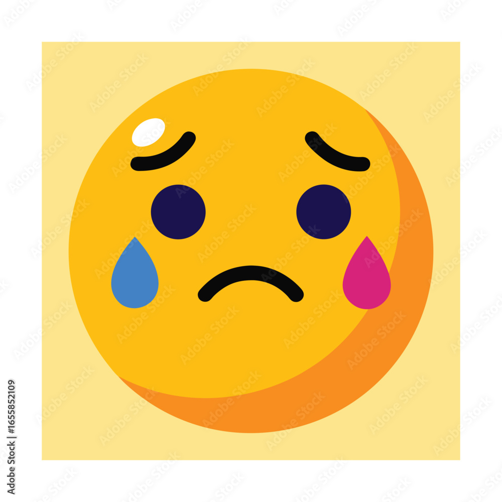 Fototapeta premium Sad Emoji Face with Tear Rolling Down Cheek
