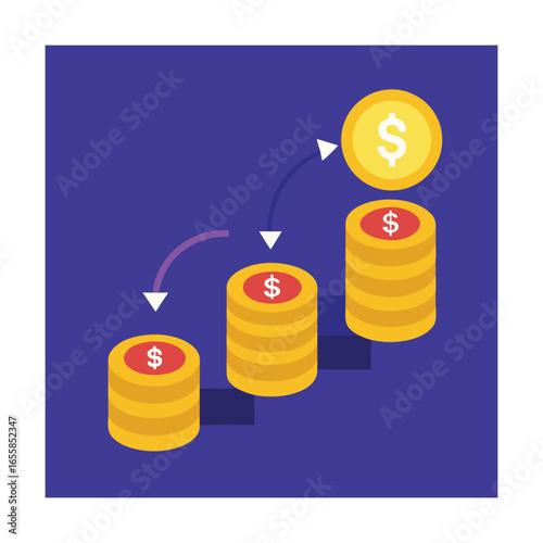 Stacked Coins Turning into Steps Toward Goal