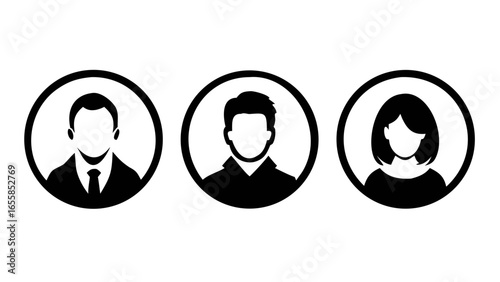 Symbolic Profiles: Minimalist silhouettes of three diverse individuals in a row, perfect for conveying inclusivity and representing a broad spectrum of people or concepts in the world.