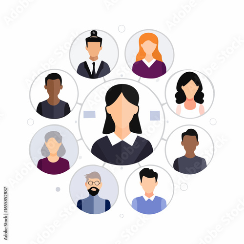 Teamwork and Coordination: A diverse group of people working together, symbolizing communication, collaboration and unity. Representing the essence of connection and synergy.