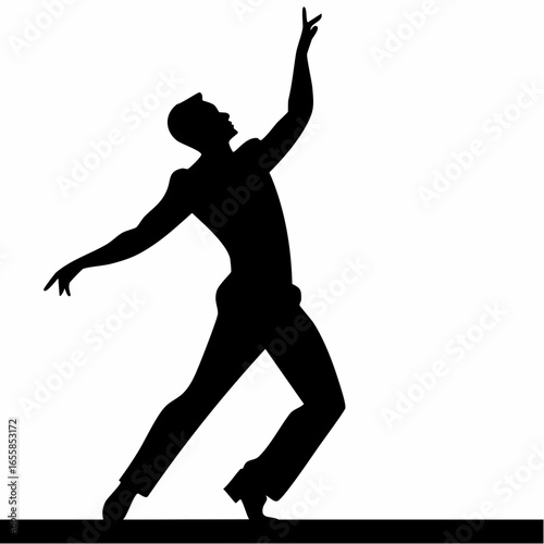 Dance Silhouette: This striking image features a lone male dancer poised mid-movement, his silhouette artfully captured against a stark and uncluttered background.