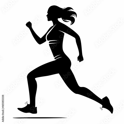 Silhouette of the Runner: A striking silhouette of a determined runner, her figure a symbol of athleticism and the pursuit of personal goals, dynamic representation of motion and energy.