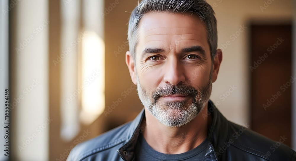 Obraz premium Portrait of a mature man with silver hair, capturing wisdom and confidence