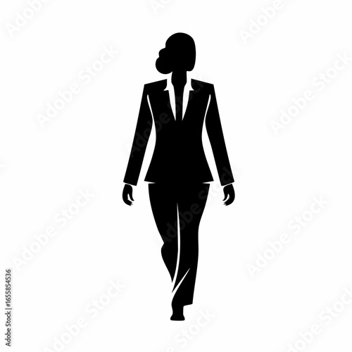 Business Silhouette: A minimalist, silhouette design of a confident businesswoman, perfectly embodying professionalism and empowerment. Representing strength and grace.