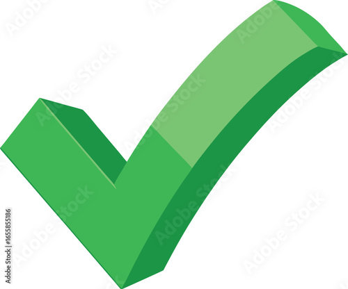 Green 3D Checkmark Tick on White Background