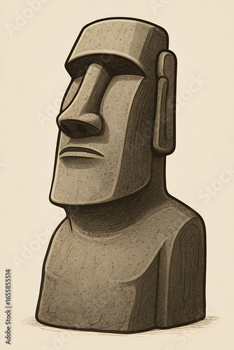 Vector Illustration of Moai Statue in Cartoon Style, Easter Island Icon
