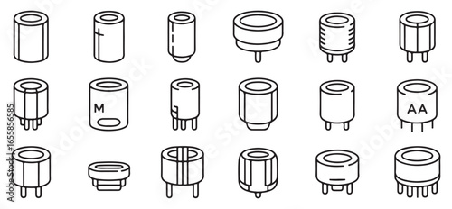 A variety of capacitor symbols and icons for schematic and circuit design, ideal for technical projects.