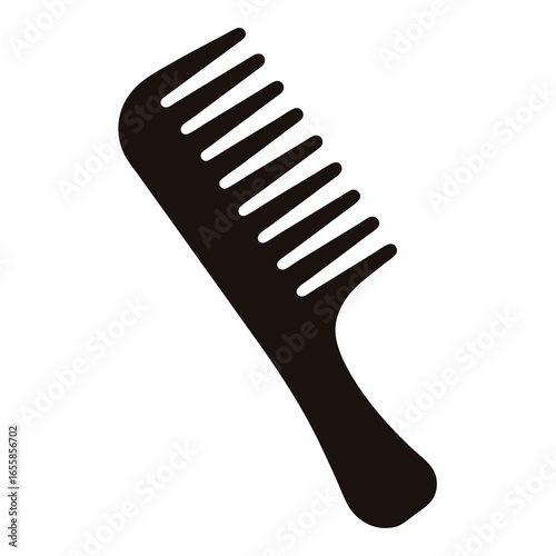 Black Silhouette Icon of a Wide-Tooth Comb- Black vector illustration of a wide-tooth comb with a handle, symbolizing hair grooming, detangling, and hairstyling
  
