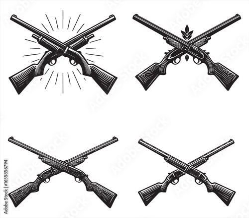 Crossed Gun Illustration – Hunting Shotgun Vector
