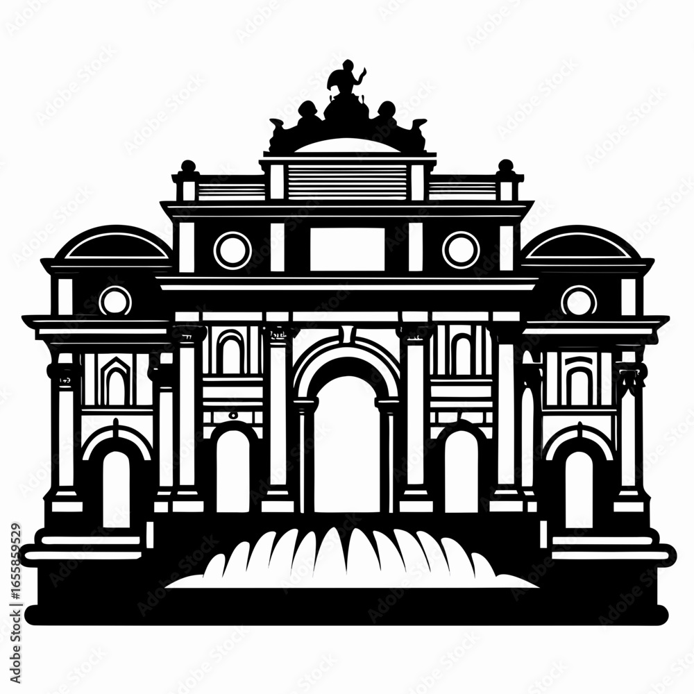 Obraz premium Trevi Fountain vector clean black silhouette design white background