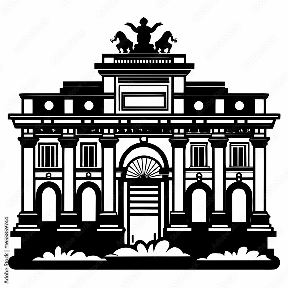Obraz premium Trevi Fountain vector clean black silhouette design white background