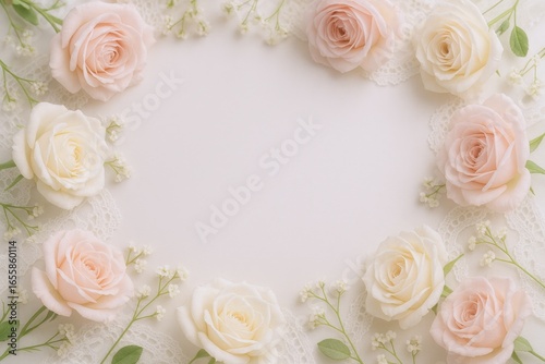 Delicate Floral Frame with Pastel Roses and Baby's Breath, Perfect for Wedding or Invitation Designs