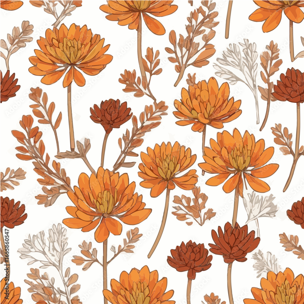 Fototapeta premium sedum flowers in transparent backgroun, orange, brown, white vector