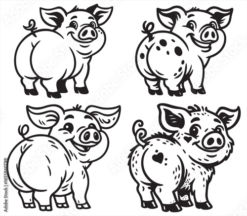Pig Collection Illustration – Farm Animal Cartoon Vector Set