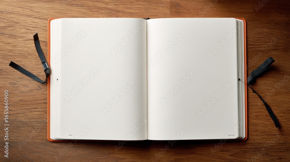 Open Notebook with Blank Pages on a Wooden Desk Ready for Writing and Ideas Open Notebook with Blank Pages on a Wooden Desk Ready for Writing and Ideas