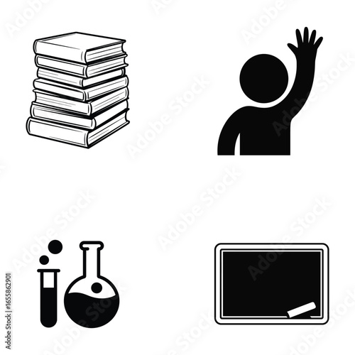 School education backpack globe book graduation hat study icons set with line art vector