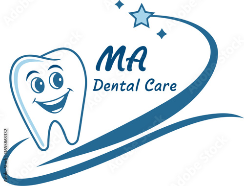 Happy tooth logo vector illustration with smile and heart design elements