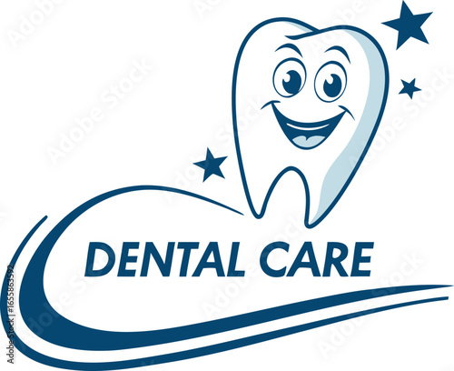 Happy tooth logo vector illustration with smile and heart design elements