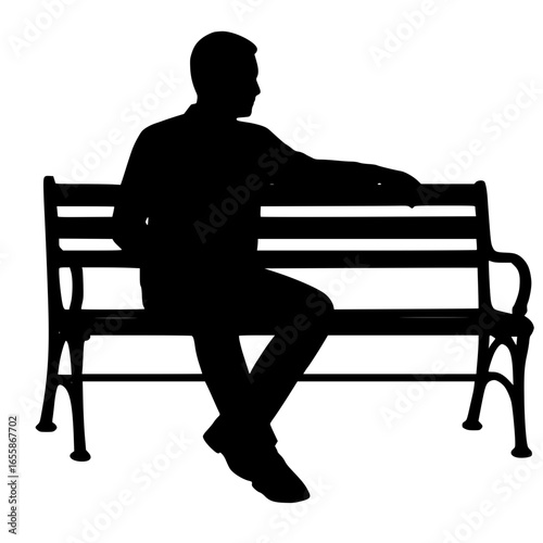 Silhouette of Person Sitting on Park Bench Vector Illustration