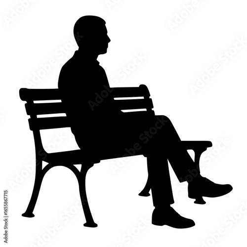 Silhouette of Person Sitting on Park Bench Vector Illustration