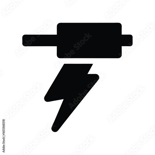 Simple flat icon showing a power electrical fuse with lightning bolt