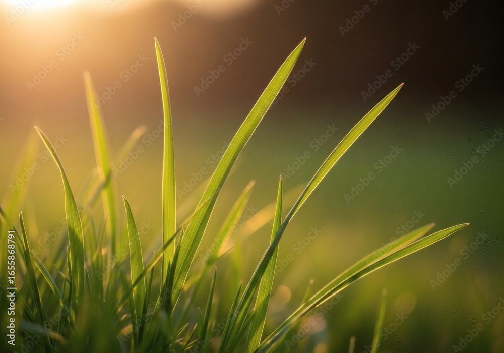 Fototapeta premium Blades of grass backlit by the setting sun