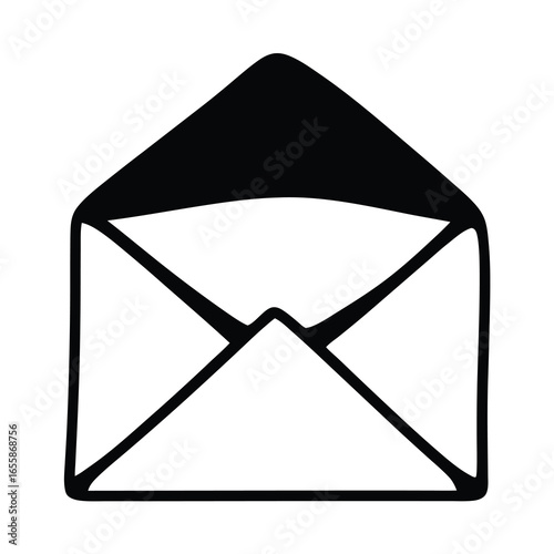Stylized drawing of an open envelope with a black top flap