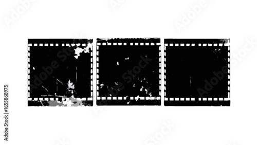 Distressed film strip frames vector graphic for vintage photo effects and cinema design elements resource asset