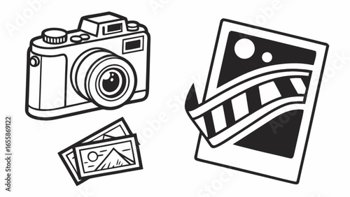 Camera photography photos film memories snapshot image graphic vector illustration design concept art
