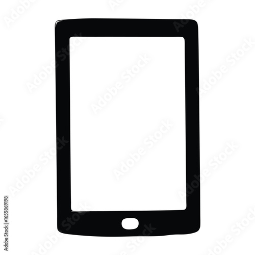 Hand drawn tablet device or phone with a central circular button