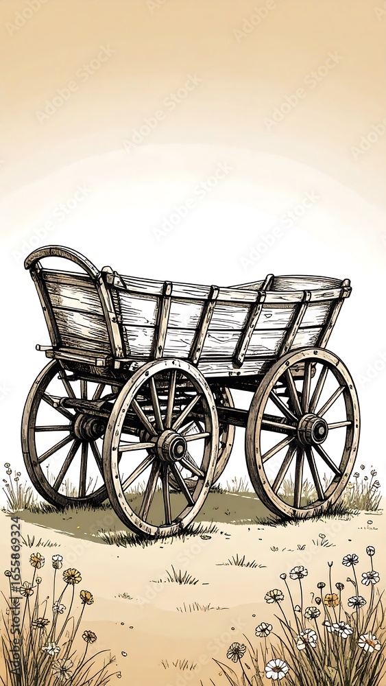 Fototapeta premium Vintage wooden wagon in a field