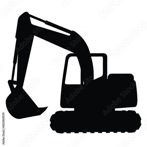 Silhouette of an Excavator Ready to Dig, Construction Heavy Machinery