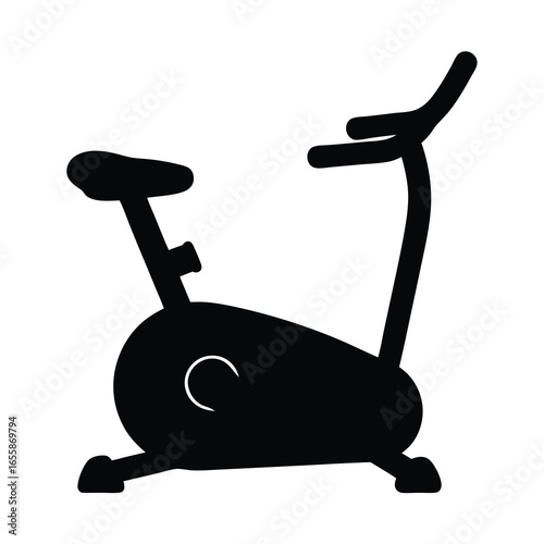 Black silhouette of stationary bike isolated on  , vector illustration
