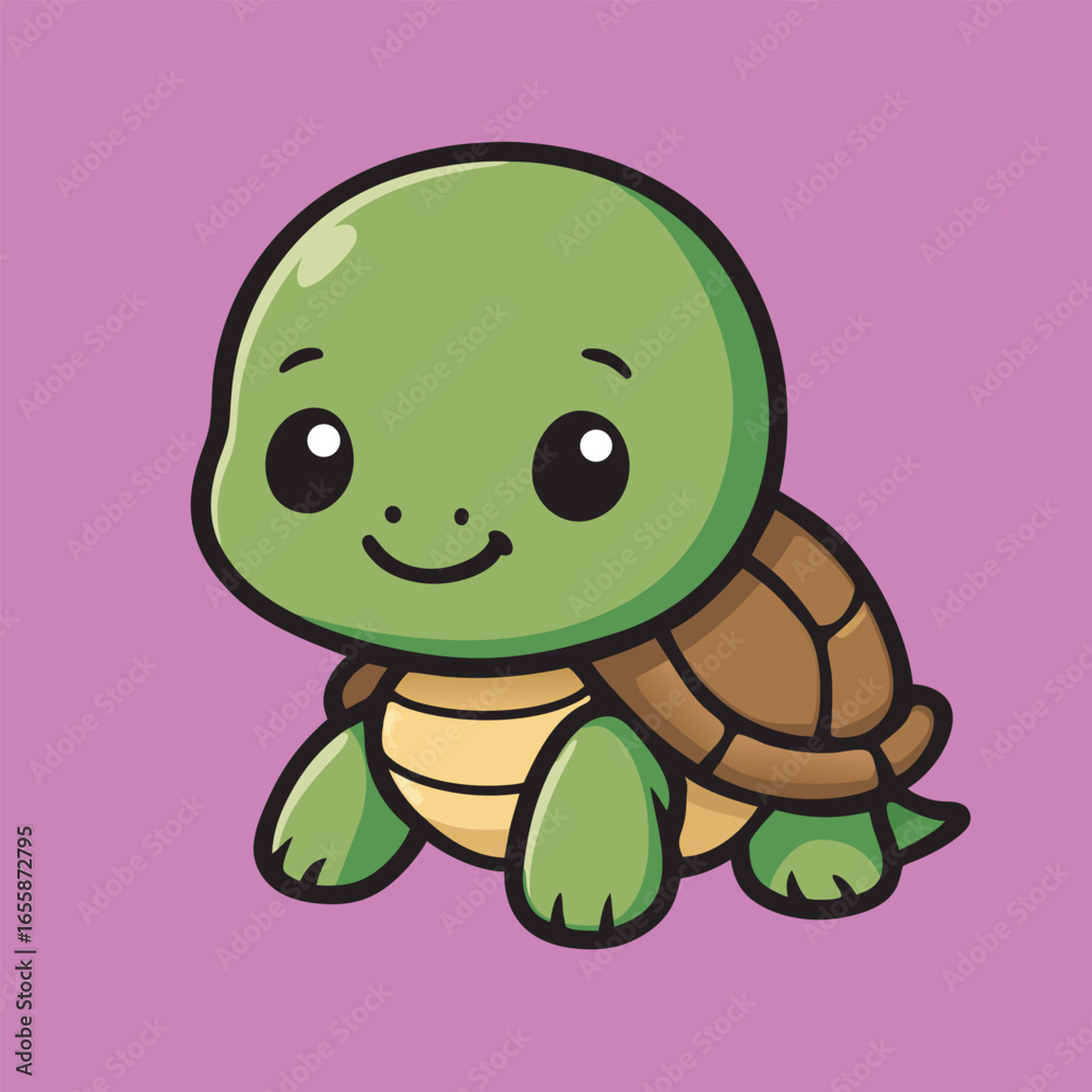 Obraz premium Adorable Cartoon Turtle with a Happy Expression and a Brown Shell