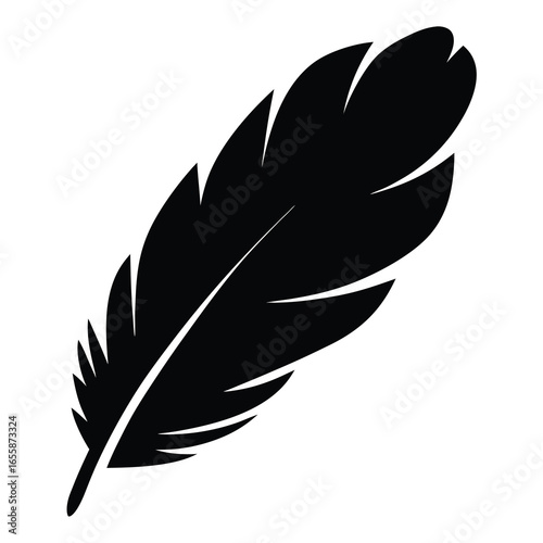 Monochrome illustration of a black feather on a   for various purposes