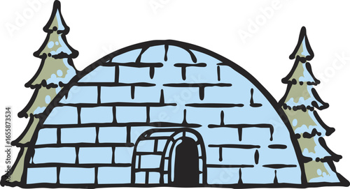 snow igloo house drawing illustration vector
