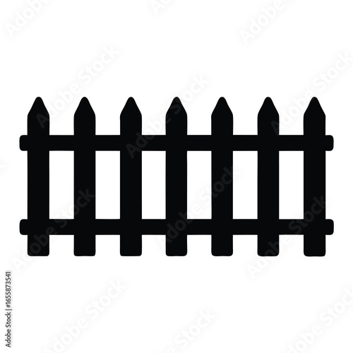 A graphic silhouette depiction of a classic wooden picket fence design