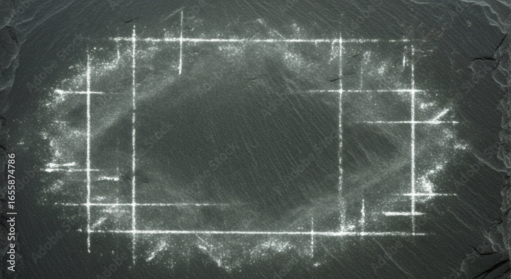Fototapeta premium Rectangular chalk border on a slate surface