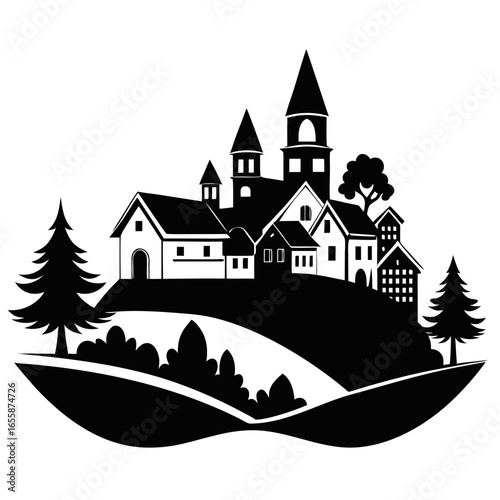 village vector clean black silhouette design white background