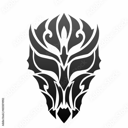 Fierce tribal-style illustration of a demonic dragon head with sharp details and glowing symbolizing power, strength, and mystery
