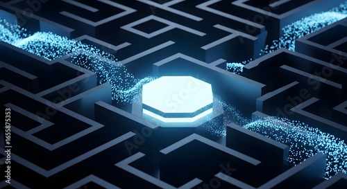 Futuristic Data Flow Through Intricate Labyrinth, Digital, Technology, Innovation, Solution, AI, Network, Connection
