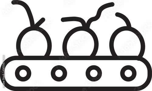 Fruit conveyor line production agriculture food processing factory machine harvest Fruit conveyor line production agriculture food processing factory machine harvest icon simple black outline