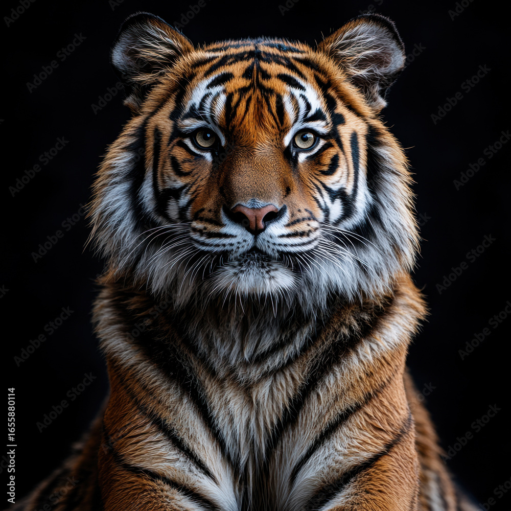 Fototapeta premium A tiger against a black background.