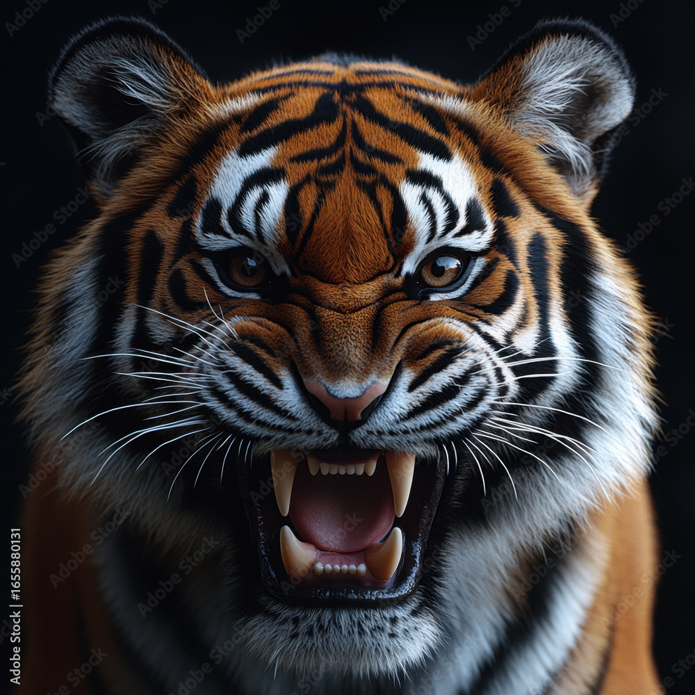 Fototapeta premium Tiger roaring with open mouth.