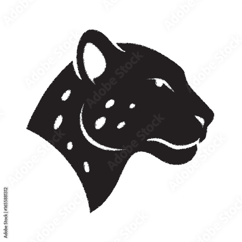 Jaguar Head Silhouette Vector Illustration in Side Profile with Distinct Spots Isolated on White Background