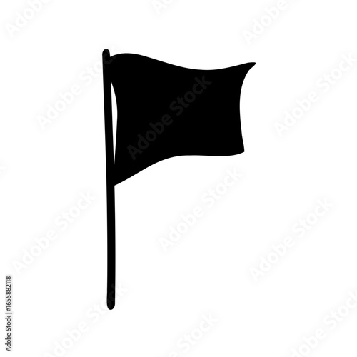 Stylized Illustration of a Waving Black Flag Against a White Background
